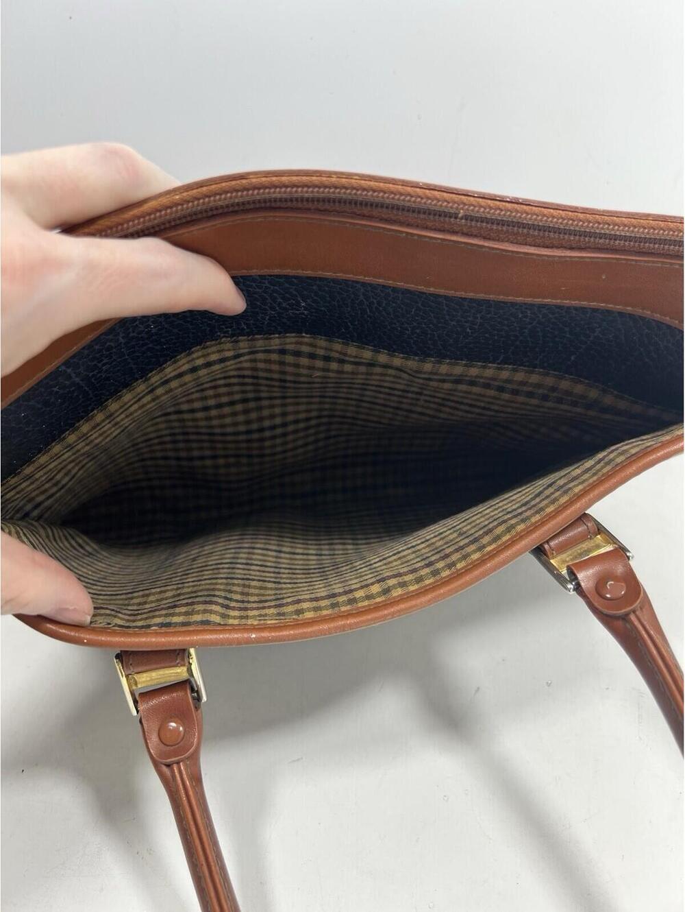 Vintage 90s Guess Blue & Tan Trim Pebble Leather Double Handle Bag Large - Picture 6 of 9